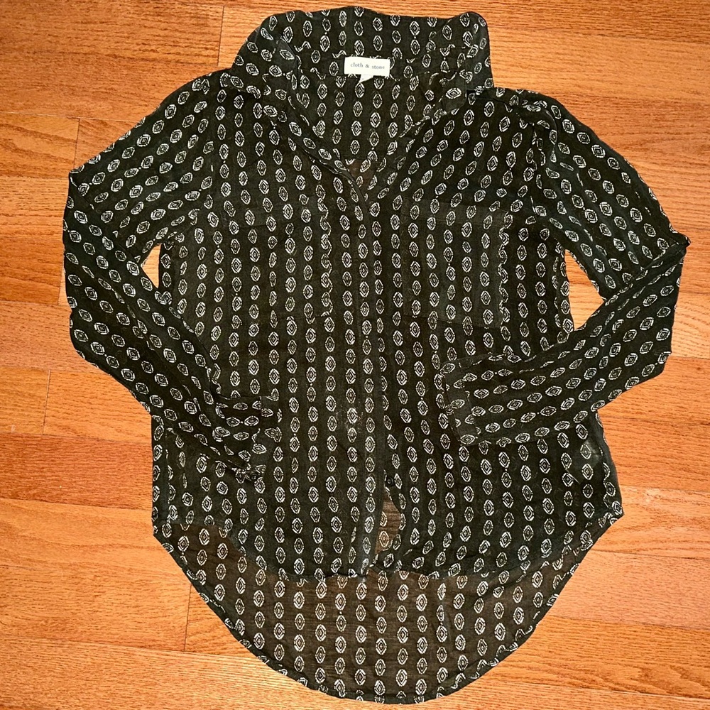 Anthropologie Cloth & Stone Green Button Front Long Sleeve Shirt Women S